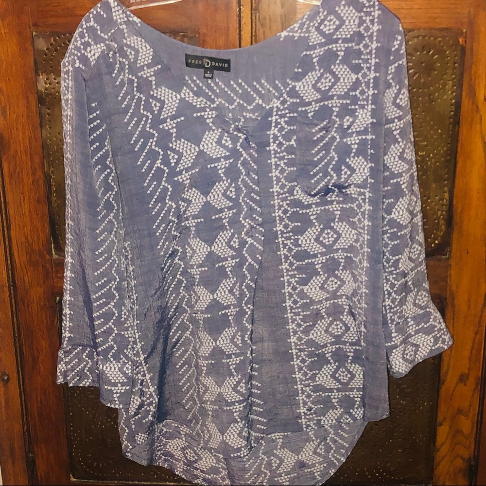 Fred Davis 3/4 sleeve gray print striped top PM